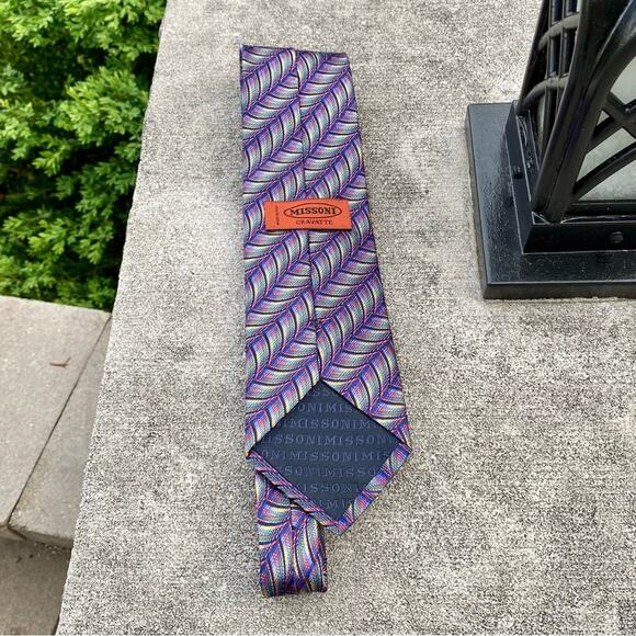 Missoni 100% Silk Mens Tie Colorful Geometric Design Work Wear Designer - Picture 15 of 16